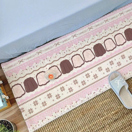 VIKAMA Fair Isle Dessert Pudding Plush Rug, Girly Bedroom Bedside Mat & Bay Window Cushion, Non-Slip & Easy to Clean, Home Decor