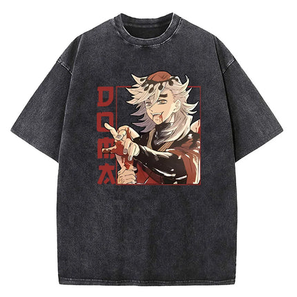 Japanese Anime Demon Slayer Printed Washed T-shirt Men Manga Casual T-shirts Harajuku Male Cotton T-shirt