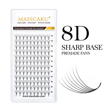 MASSCAKU Sharp Base Narrow Stem Premade Fans Eyelash Extension 0.07mm 6D-20D Thin Pointy Base Russian Fans Ready Volume Makeup