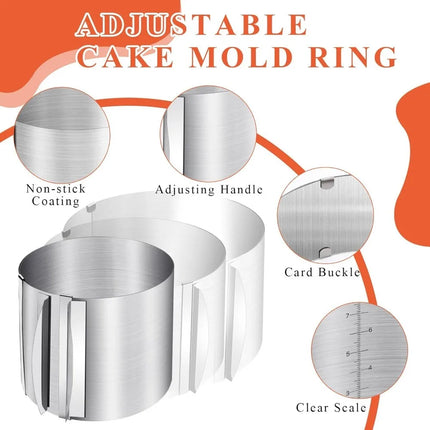 Stainless Steel 6-20cm Adjustable Telescopic Mousse Ring Circle Mold Rustproof With Scale Round Cake Rings Reusable Baking Tool