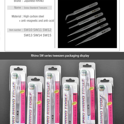 Durable RHINO RH Japanese Tweezers Sharp Hard High Precision for Small Objects Watch Phone Repair
