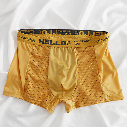 6-Pack Men's Ice Silk Semi-Mesh Boxers - "HELLO" Waistband, Breathable Variety