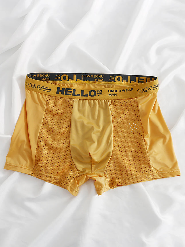 6-Pack Men's Ice Silk Semi-Mesh Boxers - "HELLO" Waistband, Breathable Variety