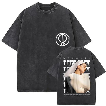Harajuku Vintage Clothing  Vintage Washed Rosalia Lux Tour 2025 T Shirt Harajuku Aesthetic Oversized T-shirts Unisex