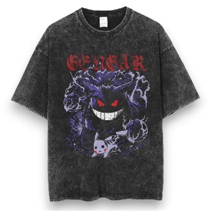 Pokemon Anime Retro Washed T-shirt Cotton Men's and Women's Summer New T-shirt Y2K Loose Casual Short Sleeved Top Clothing