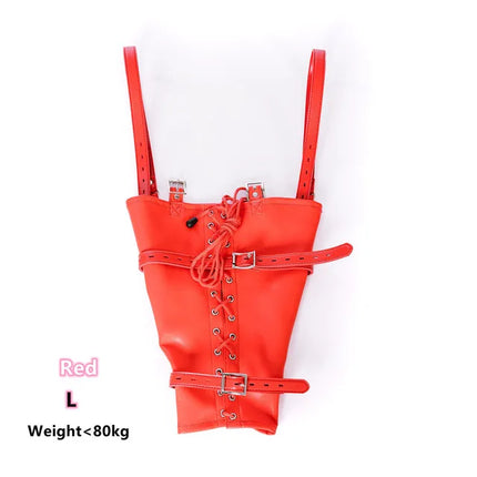 BDSM Bondage Arm Binder,Behind Back Straight Jacket,Leather Armbinder Restraint SM Toy,Slave Lockable Glove With Shoulder Straps