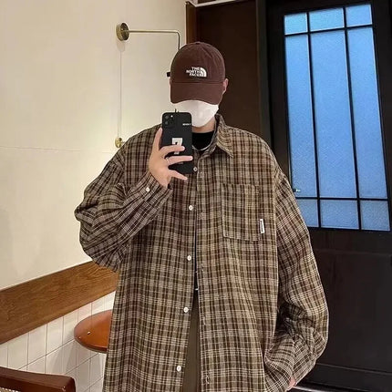 Retro Japanese Style Cityboy Plaid Shirt Thin Outerwear for Men and Women Fresh Style Casual Shirt Male Female Fashion