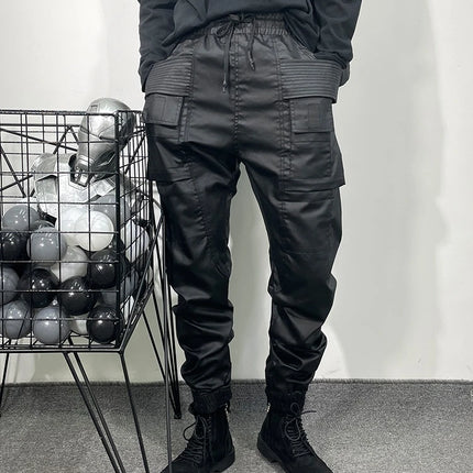 Men Casual Wax Denim Jeans Cotton Gothic Men's Clothing Coated Autumn Straight Solid Black Jeans Pants