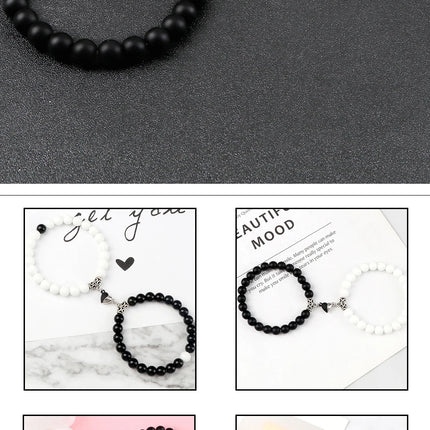 2Pcs/Set Sliver Black Color Magnet Pendant Bracelets 6MM 8MM White Porcelain Black Line Beads Couple Bracelet Jewelry Gift New
