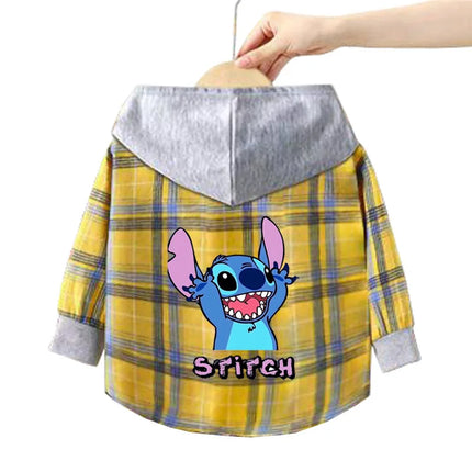 Children's stitch Hooded Shirts Kids blouse Boys Plaid Shirts Coat for Spring Autumn Girls Long-Sleeve Jacket Bottoming Clothing