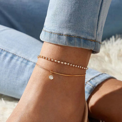 YOBEST Gold Color Double-Layer Anklets For Women Girl New Trend Leg Chain Waterproof Jewelry Gift Party