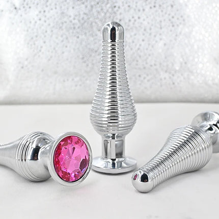 Thread Surface Silvery Stainless Steel Anal Plug Crystal Base Butt Plug Sex Toys For Women Men Adult Toys Anal Toys Sex Shop