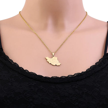 Fashion Islamic Republic of Iran Map City Pendant Necklace Stainless Steel Men Women Maps Jewelry Gift