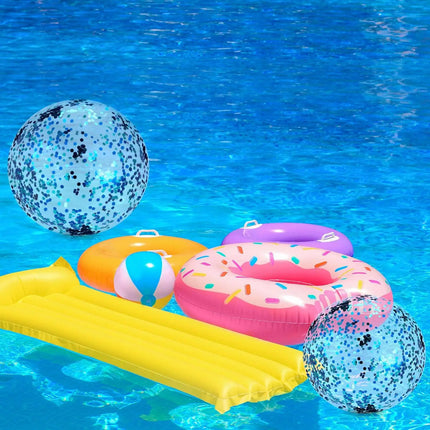 40cm Shiny Sequins Inflatable Ball PVC Transparent Confetti Ball Reusable Swimming Pool Beach Ball Holiday Party Decor