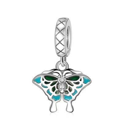 Blue Series 925 Sterling Silver Owl Butterfly Pirate Ship Car Beetle Clogs Charm Fit DIY Bracelet Necklace Fun Matching Gifts
