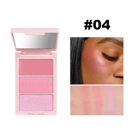 3-in-1 Blush Palette Face Brightening Highlighter Contour Trio Makeup Palette Compact for Natural Glow Cosmetics
