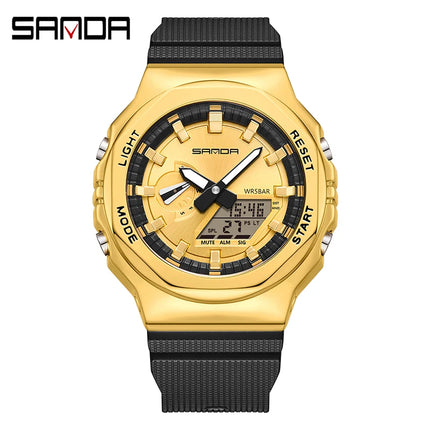 SANDA 3167 Top New Style Men's Casual Military Outdoor Sport Wrist Watch Quartz 50M Waterproof Fashion Dual Display Men's Watch