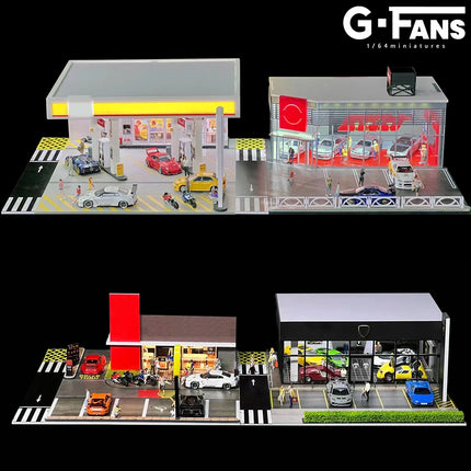 1:64 Scale Miniatures Building Scene Car Parking Lot Model Lighting Version Car Garage Diorama Models Simulation Collection Gift