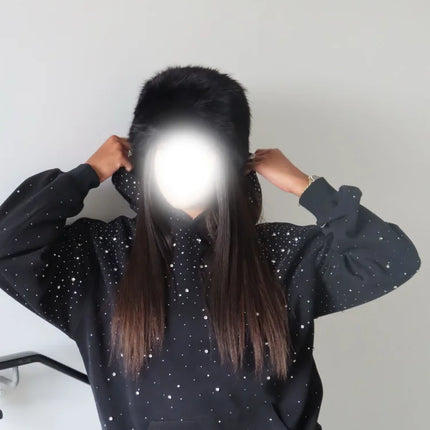 Rhinestone Studded Oversized Hoodie Women & Men Sparkle Starry Print Pullover Fall Winter Y2K Streetwear Punk Aesthetic