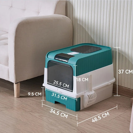 Pet Litter Box Kitten Anti Splash Toilet Fully Enclosed Spill proof Deodorant Cat Toilet Plastic Sandbox Cat Bedpan Sanitary Tra