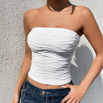 2024 Summer Y2K Streetwear Crop Tops Tees Sleeveless Slim Tube Tank Strapless Backless Sexy Ruched White Corset Crop Top