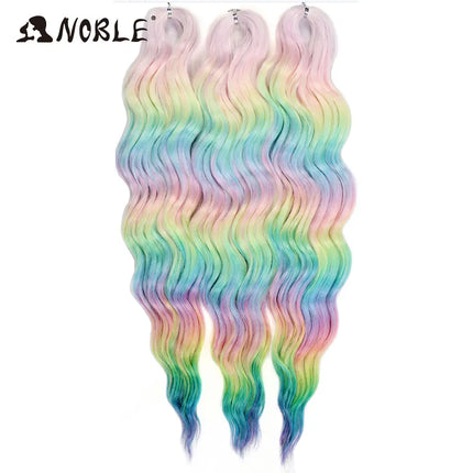 Noble Braiding Hair Extensions 24 Inch Synthetic Hair Water Wave Ombre Rainbow color Deep Wave Curl Twist Crochet Hair Extension