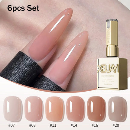 6Pcs 15ml Ice Nude Peelable Polish, UV/LED - set, Formaldehyde - free Oval, Glossy. Good for Salon & DIY Gel Set