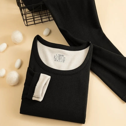 Thiened Fce Warm Underwear Set for Women round Ne Close-Fitting Pure Color Home Clothes Winter Thermal Suit