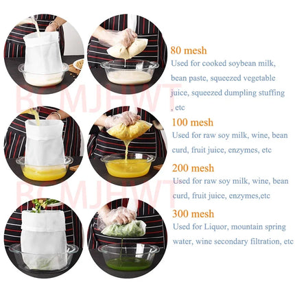 80/100/200/300 Mesh Food Grade Nylon Filter Bag Net Tea Beer Milk Coffee Oil Filtration Strainer Mesh Kitchen Filter Fabric Bags