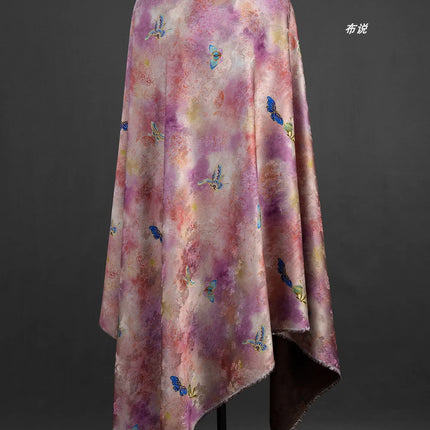 Butterfly Xiangyunsha Fabric Blush Pink Floral Jacquard Hualuo Silk Chinese Knot Dress Skirt Material for Designer Sewing Cloth