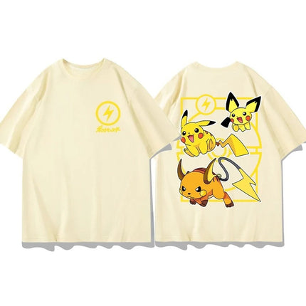 2026 Summer Pokemon Gengar Evolution Double Sided Print T-Shirt, 100% Cotton Loose Oversized Couple & Family Tee & Sports