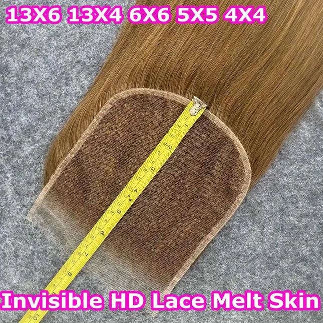 13x4 13x6 HD Lace Frontal Only Melt Skins #27 Honey Blonde Brazilian Remy Straight Human Hair 5x5 6x6 HD Lace Closure Pre-plucked