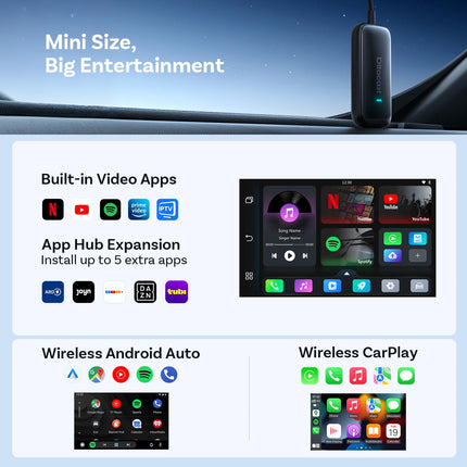 OTTOCAST Play2Video Ultra 3 In 1 Ai Box Wireless CarPlay Android Auto Adapter Built-in APP Hub for Youtube Netflix IPTV Tiktok