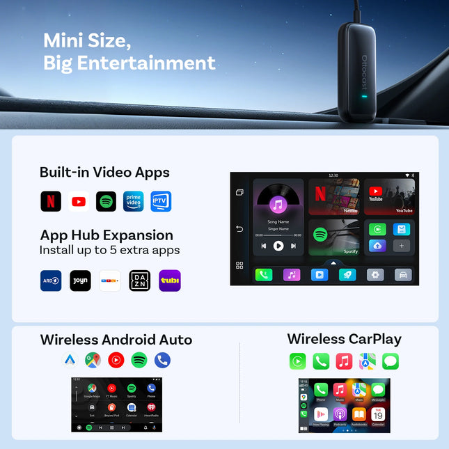 OTTOCAST Play2Video Ultra 3 In 1 Ai Box Wireless CarPlay Android Auto Adapter Built-in APP Hub for Youtube Netflix IPTV Tiktok