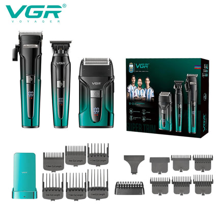 VGR 3-in-1 Hair Trimming Set Professional High end Electric Push Clipper Oil Head Carving Pusher LED Reciprocating Shaver V-694
