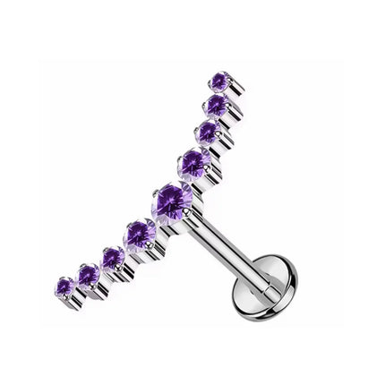 F136 Titanium Alloy Fashion Purple Zirconia Stud Earring Set with Cartilage Piercing Lip Stud and Ear Lobe Body Piercing Jewelry