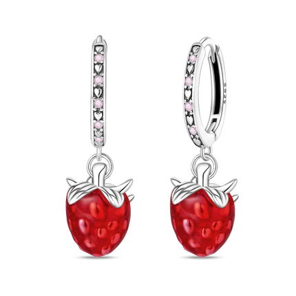 Original Earrings 925 Silver Fruit Series Cherry Strawberry Hoop Earrings Ear Studs Zircon Making Jewelry for Women Girl Party