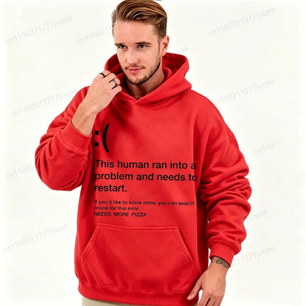 Blue Screen of Death Men Hoodies Needs More Pizza Geek Programmer Graphic Tracksuits Man Sportwear Geek Sweatshirts Tops Gifts