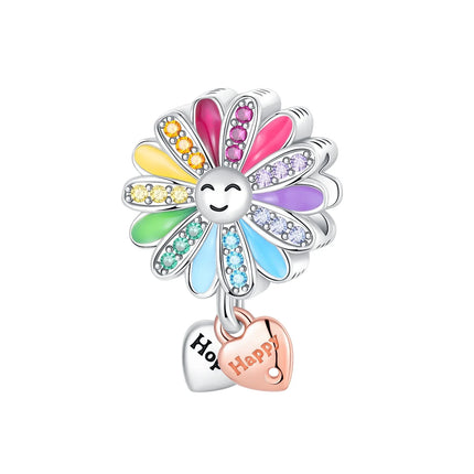 925 Silver Flowers Bouquet Rose Sunflower Blossom Petal Charms Beads Pendant Bracelet Necklace DIY Valentine's Day Gift Jewelry