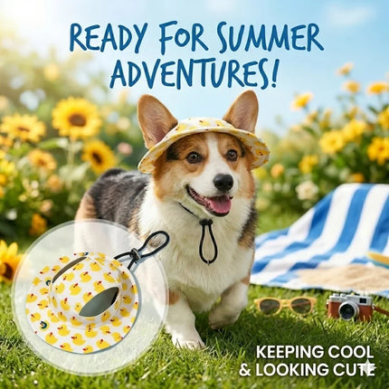 Adjustable Dog Cat Sun Hat with Ear Holes, Breathable Cotton Pet Bucket Cap for Small Dogs Cats Puppy Outdoor Summer
