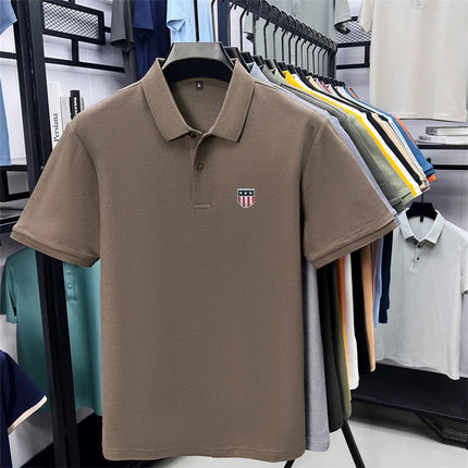men's summer luxury brand 100% cotton polo shirt, lapel print short-sleeve t-shirt, business casual breathable men's clothing