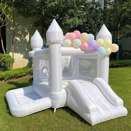 Inflatable Bounce House White Jumping Castle With Ball Pool Slide Children Birthday Party Decoration Gift Wedding Bouncy Castle