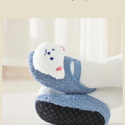 Cartoon Bear Baby Shoes Winter Thick Warm Newborn Shoes Non-slip Soled Soft Plush Toddler Kids Boy Girls Infant First Walkers