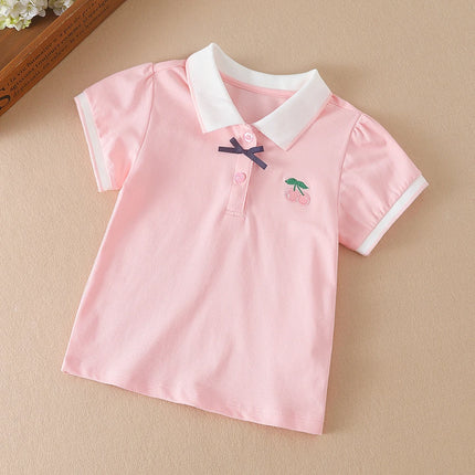 Girls Polo Shirts Summer Short Sleeved Baby Girls Tee Top Shirt Cotton Clothing 2T-6T Kids Embroidered Shirts
