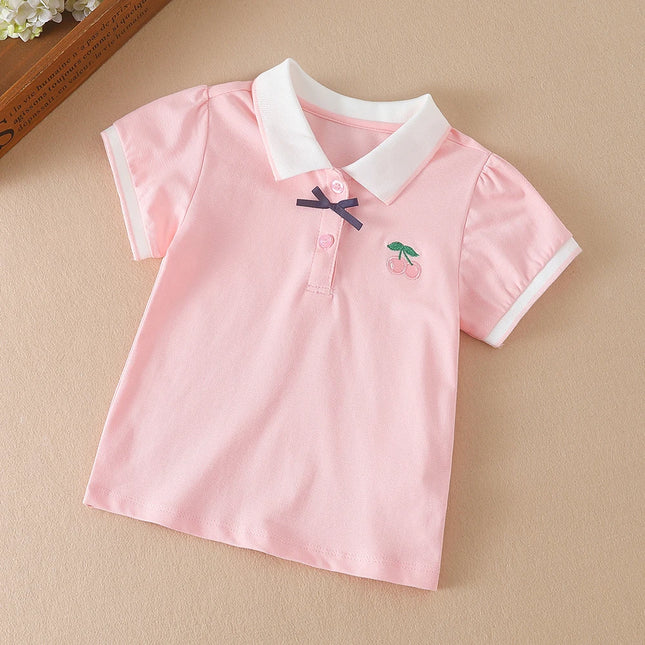 Girls Polo Shirts Summer Short Sleeved Baby Girls Tee Top Shirt Cotton Clothing 2T-6T Kids Embroidered Shirts
