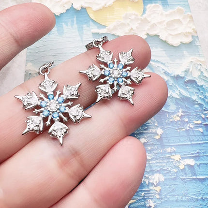 Blue Stone Snowflake Pendant Dangle Charm For Women Fine Jewelry Romantic Gift Real 925 Sterling Silver