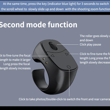 Hellodigi JX-12 Roller Fingertip Ring Remote Control Wireless Bluetooth Mobile Selfie Mice Video Automatic Page Turner Browsing