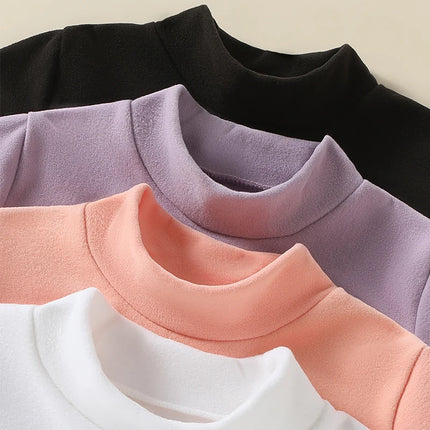 1/2/3piece Autumn And Winter Thick Children's Solid Color Base Shirt Boys And Girls Brushed Warm Mid Neck Top Fashionable Hoodie