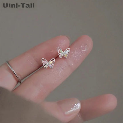 Uini-Tail Hot Selling New 925 sterling silver Colored Butterfly Earrings Fashion Trend Simple Luxury and Small Design Earrings
