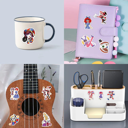 50pcs Cartoon Magic Digital Circus Decoration Handbooks Stationery Water Cups Computer Waterproof Stickers